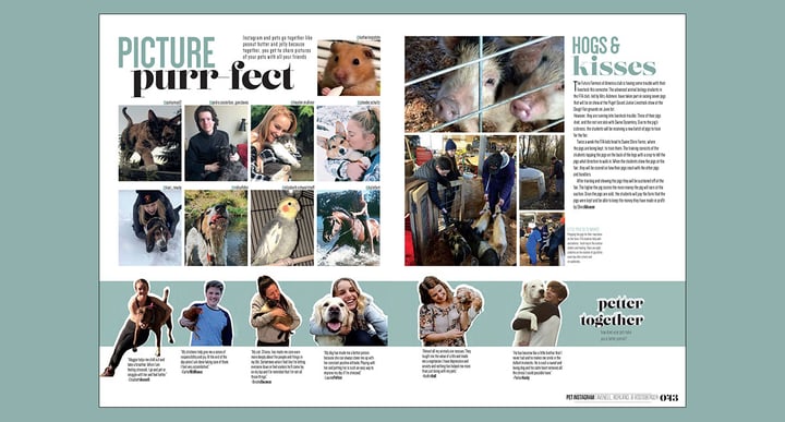 High school spread featuring student with animals